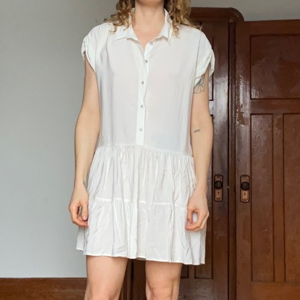 Zara white bedazzled button babydoll mini dress